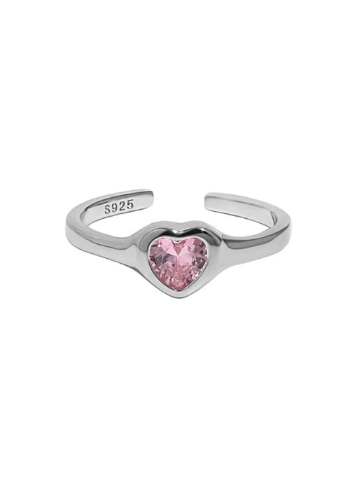 White gold [15 adjustable] 925 Sterling Silver Cubic Zirconia Heart Minimalist Band Ring